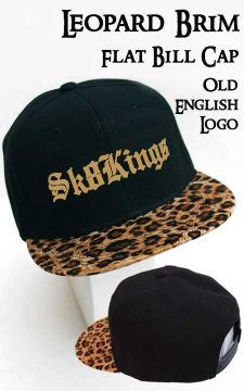 Sk8Kings Hat - Brown Leopard Brim Baseball Cap - Old English Logo
