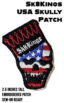 SK8KINGS Patch - USA Skully Embroidered Sew-On Patch