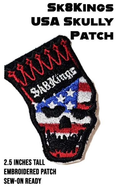SK8KINGS Patch - USA Skully Embroidered Sew-On Patch