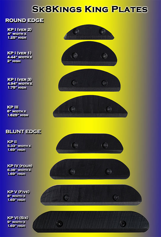 King Plate Style/Size Chart (skid plates) at Sk8Kings